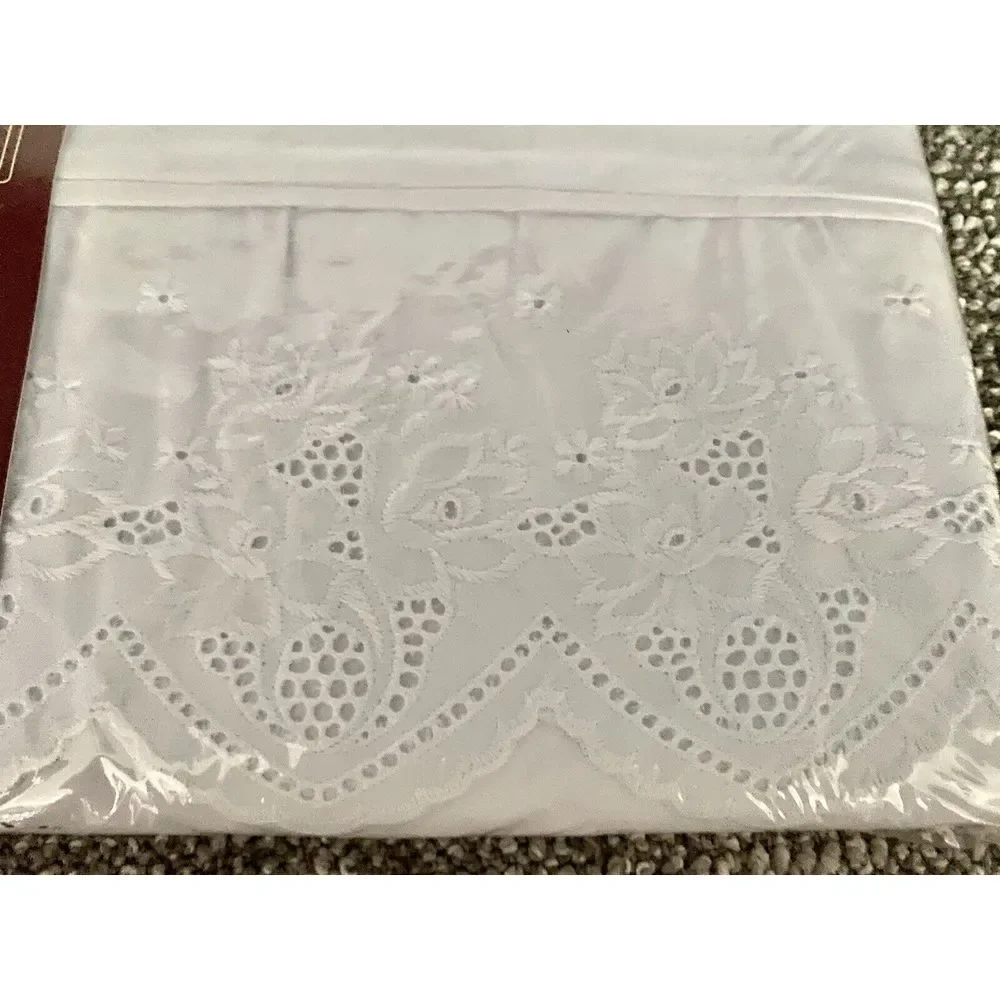 Fieldcrest‎ Cannon VTG Sheet Waverly Non Iron Percale Lace White Sheet Full HG1